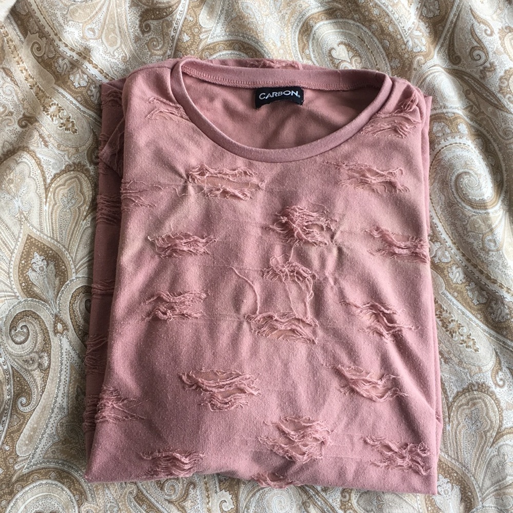 Carbon pink ripped long sleeve